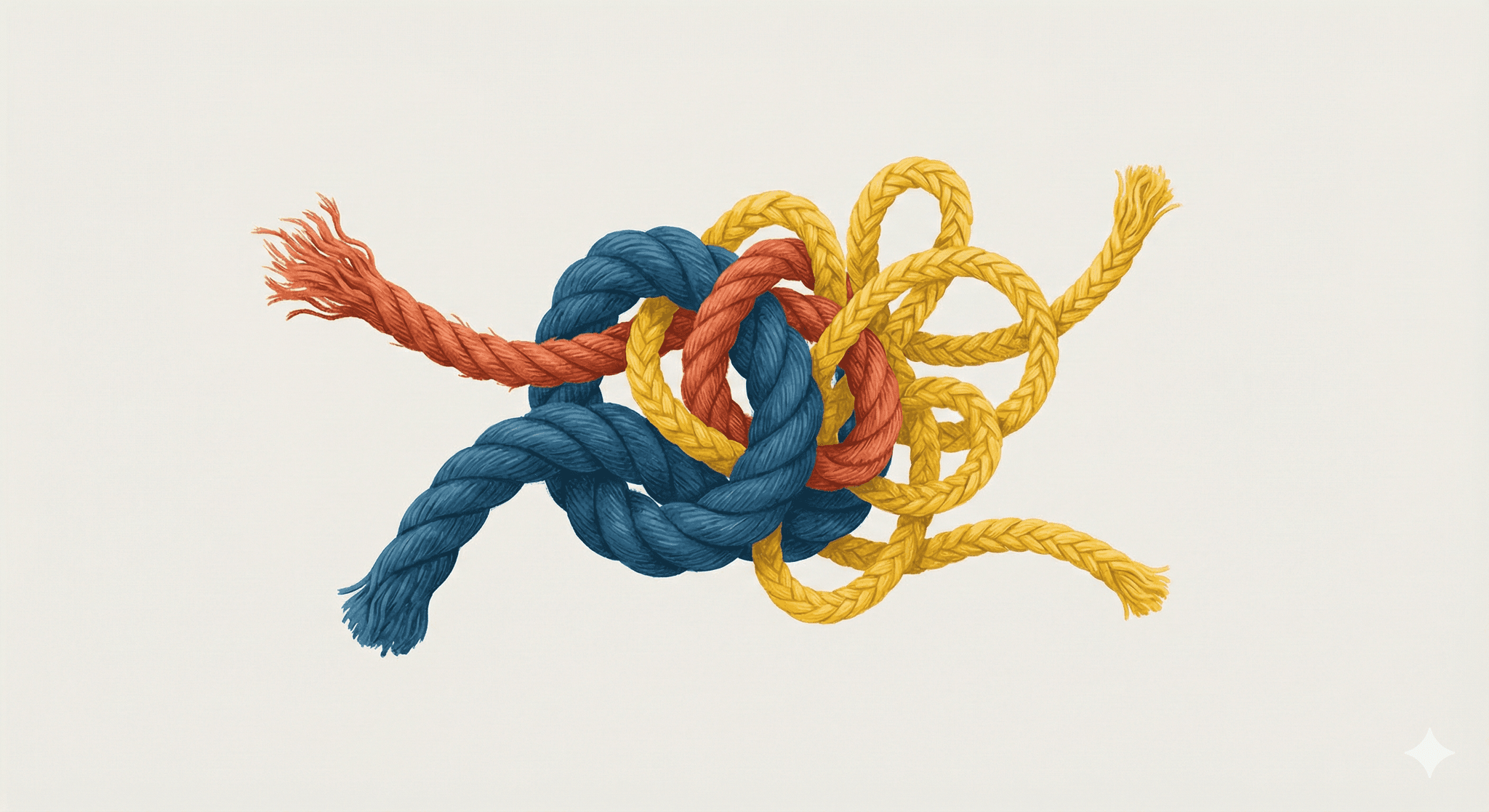 A tangled rope illustrating overlapping ADHD, anxiety, and depression symptoms